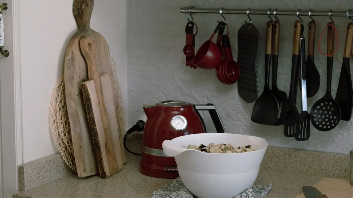 Kitchen attachments and accessories arranged on a counter