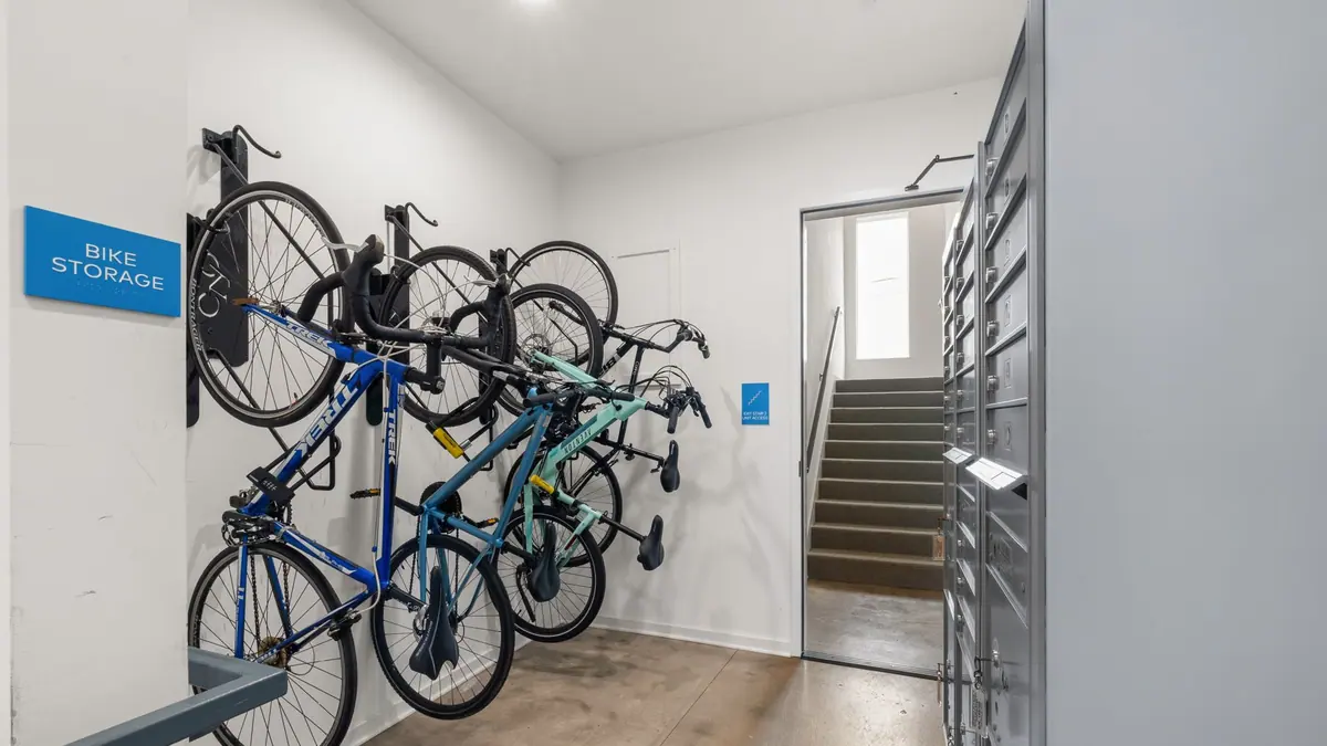 A bicycle stored in a hallway