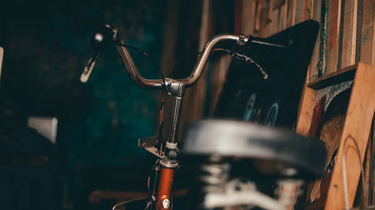 A bicycle saddle and handlebars in detail